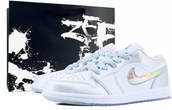 Кроссовки Air Jordan 1 Vintage Basketball Shoes Women's Low-top Silver/Blue, серебряный