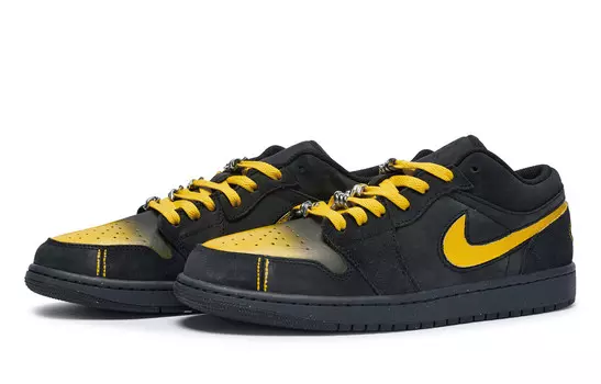 Кроссовки Air Jordan 1 Vintage Basketball Shoes Men Low-top Yellow, черный/желтый