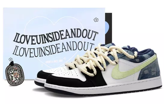 Кроссовки Air Jordan 1 Vintage Basketball Shoes Men Low-top Black/white, голубой