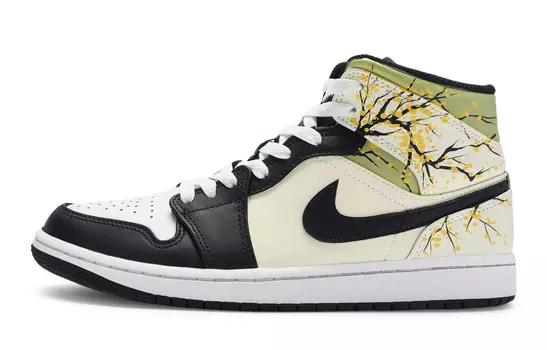 Кроссовки Air Jordan 1 Vintage Basketball Shoes Women's Mid-top Black/white, желтый/черный/белый