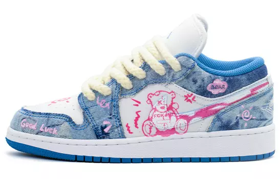 Кроссовки Air Jordan 1 Vintage Basketball Shoes Women's Low-Top White, голубой