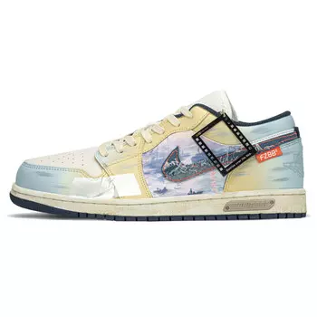 Кроссовки Air Jordan 1 Vintage Basketball Shoes Men Low-top Orange/blue, голубой