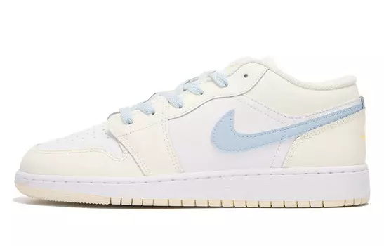 Кроссовки Air Jordan 1 Vintage Basketball Shoes Women's Low-top White/Blue, светло-желтый