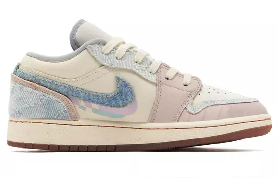 Кроссовки Air Jordan 1 Vintage Basketball Shoes Women's Low-top Rice/Pink/Blue, голубой