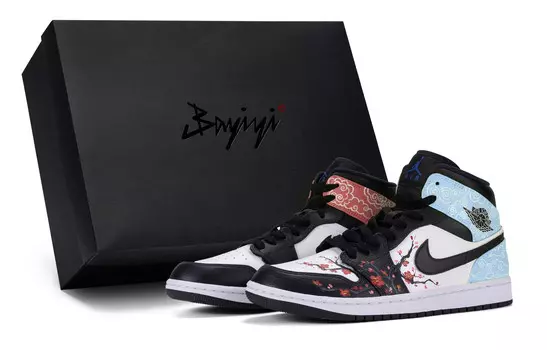 Кроссовки Air Jordan 1 Vintage Basketball Shoes Men Mid-top White/Red/Blue, черный/белый/красный/синий