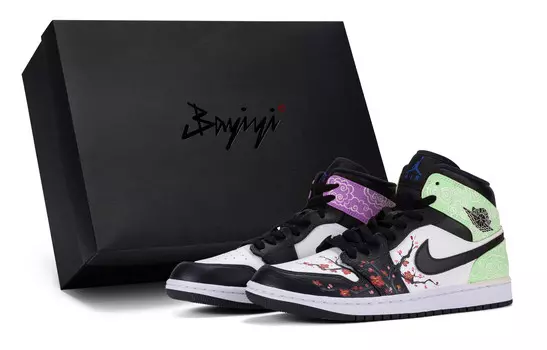 Кроссовки Air Jordan 1 Vintage Basketball Shoes Men Mid-top White/purple/green, зеленый