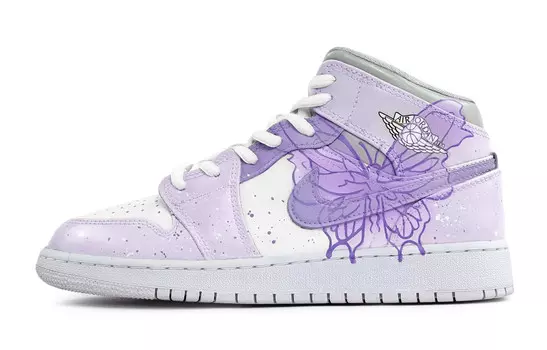 Кроссовки Air Jordan 1 Vintage Basketball Shoes Women's Mid-top White/pink, светло-фиолетовый