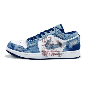 Кроссовки Air Jordan 1 Vintage Basketball Shoes Men Low-top Blue/white, голубой