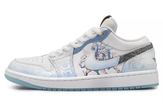 Кроссовки Air Jordan 1 Vintage Basketball Shoes Men Low-top White/blue, белый/синий