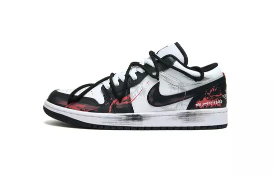 Кроссовки Air Jordan 1 Vintage Basketball Shoes Men Low-top White/Black/Red, белый