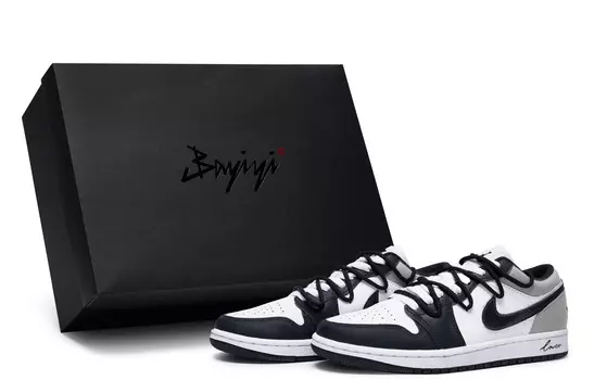 Кроссовки Air Jordan 1 Vintage Basketball Shoes Men Low-top Gray, черный/белый/серый
