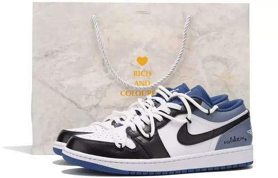 Кроссовки Air Jordan 1 Vintage Basketball Shoes Men Low-top White, синий