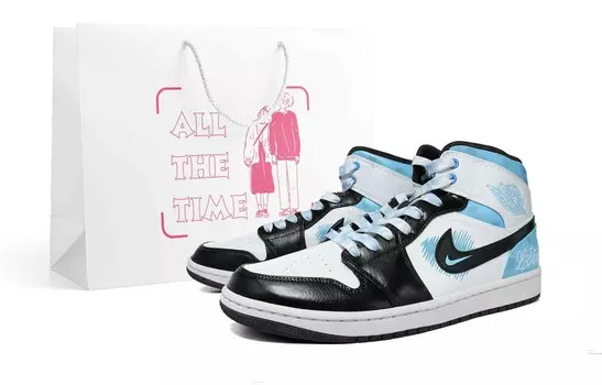 Кроссовки Air Jordan 1 Vintage Basketball Shoes Men Mid-top Black/White, голубой