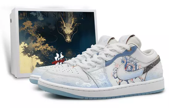 Кроссовки Air Jordan 1 Vintage Basketball Shoes Men Low-top Light Blue, голубой