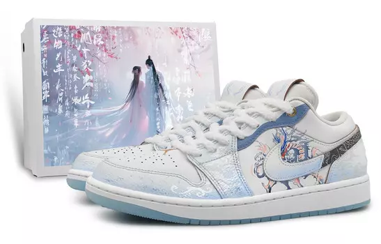 Кроссовки Air Jordan 1 Vintage Basketball Shoes Men Low-top Light Blue, голубой