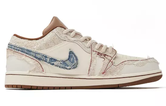 Кроссовки Air Jordan 1 Vintage Basketball Shoes Men Low-top Beige/Blue, бежевый/синий