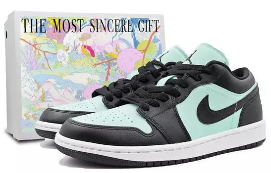 Кроссовки Air Jordan 1 Vintage Basketball Shoes Women's Low-top Black/cyan, голубой
