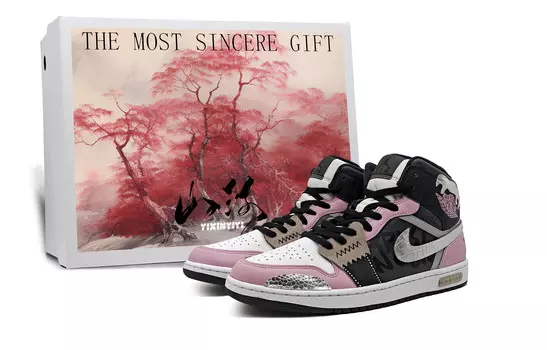 Кроссовки Air Jordan 1 Vintage Basketball Shoes Women's Mid-top Black, розовый