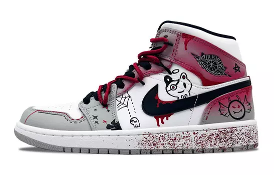 Кроссовки Air Jordan 1 Vintage Basketball Shoes Men Mid-top Grey/Red/Blue, серый