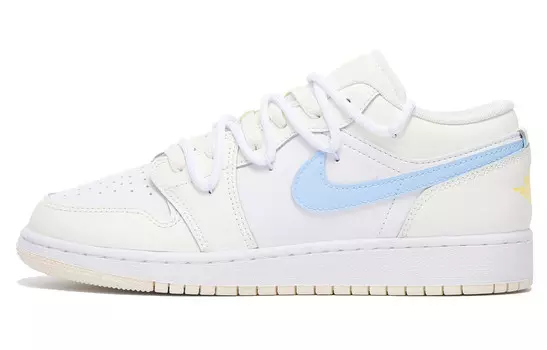 Кроссовки Air Jordan 1 Vintage Basketball Shoes Women's Low-top Yellow/White/Blue, голубой
