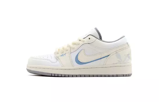 Кроссовки Air Jordan 1 Vintage Basketball Shoes Women's Low-top Beige/Blue, слоновая кость