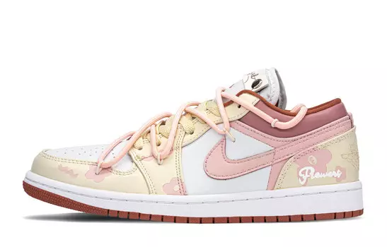 Кроссовки Air Jordan 1 Vintage Basketball Shoes Unisex Low-top White/beige/pink, розовый