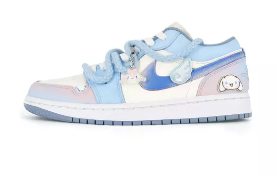 Кроссовки Air Jordan 1 Vintage Basketball Shoes Women's Low-top Blue/pink/white, белый/синий/розовый