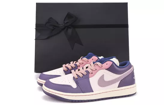 Кроссовки Air Jordan 1 Vintage Basketball Shoes Women's Low-top Black/Pink, фиолетовый
