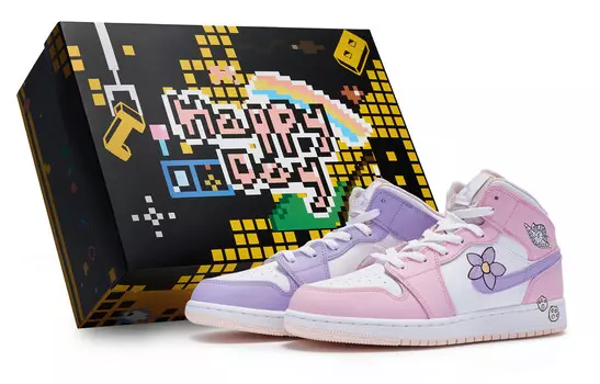 Кроссовки Air Jordan 1 Vintage Basketball Shoes Women's Low-top White, розовый