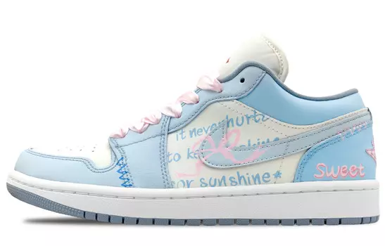 Кроссовки Air Jordan 1 Vintage Basketball Shoes Women's Low-top White/pink, синий