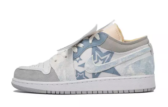 Кроссовки Air Jordan 1 Vintage Basketball Shoes Women's Low-top Blue/white/gray, голубой
