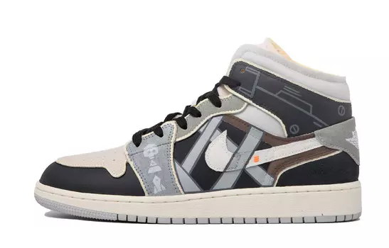 Кроссовки Air Jordan 1 Vintage Basketball Shoes Women's High-top Black/grey/beige, черный/серый