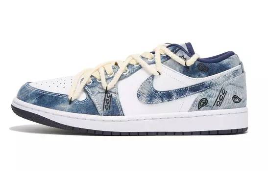 Кроссовки Air Jordan 1 Vintage Basketball Shoes Men Low-top White, голубой