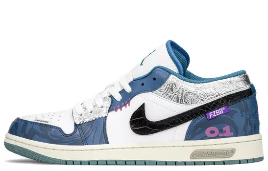 Кроссовки Air Jordan 1 Vintage Basketball Shoes Men Low-top Black/Blue/Purple, фиолетовый