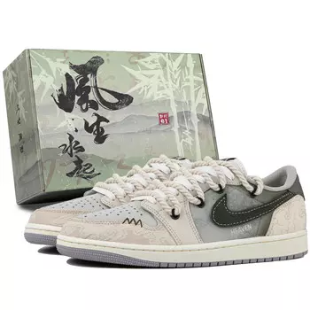 Кроссовки Air Jordan 1 Vintage Basketball Shoes Unisex Low-top Beige/green, зеленый