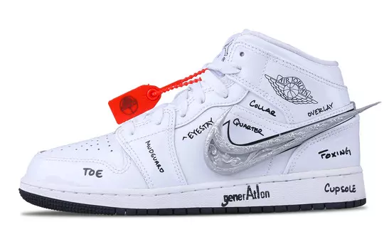 Кроссовки Air Jordan 1 Vintage Basketball Shoes Women's Mid-top White/Silver, белый