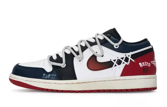 Кроссовки Air Jordan 1 Vintage Basketball Shoes Women's Low-top Black/Blue/Red, черный/белый/синий/красный