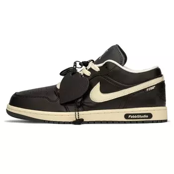 Кроссовки Air Jordan 1 Vintage Basketball Shoes Women's Low-top Black/beige, черный/бежевый