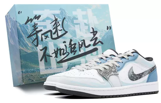 Кроссовки Air Jordan 1 Vintage Basketball Shoes Men Low-top White/blue, белый/синий