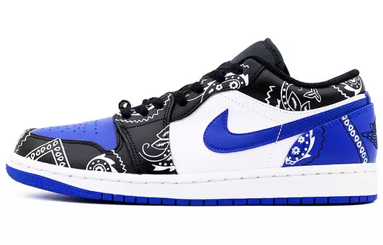 Кроссовки Air Jordan 1 Vintage Basketball Shoes Men Low-top White/Royal Blue/Fern Green, черный