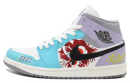 Кроссовки Air Jordan 1 Vintage Basketball Shoes Women's Mid-top Blue Tint/Blue Joy/Playful Pink/Opti Yellow, фиолетовый