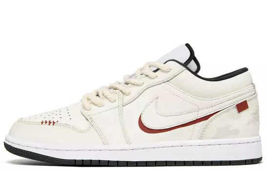 Кроссовки Air Jordan 1 Vintage Basketball Shoes Men Low-top Beige/Red, бежевый/красный