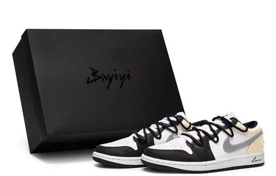 Кроссовки Air Jordan 1 Vintage Basketball Shoes Women's Low-top Yellow, белый/черный