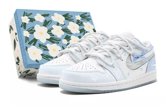 Кроссовки Air Jordan 1 Vintage Basketball Shoes Women's Low-top White, голубой