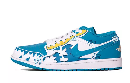 Кроссовки Air Jordan 1 Vintage Basketball Shoes Men Low-top White/Blue/Yellow, синий