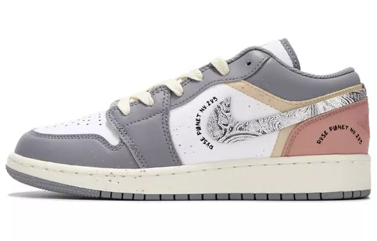 Кроссовки Air Jordan 1 Vintage Basketball Shoes Men Low-top Heather Gray/Dusty Pink, светло-серый