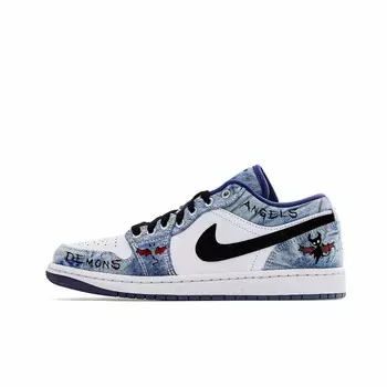 Кроссовки Air Jordan 1 Vintage Basketball Shoes Men Low-top Blue/white/black, синий