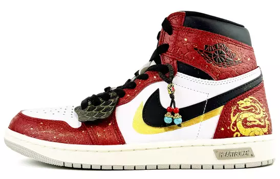 Кроссовки Air Jordan 1 Vintage Basketball Shoes Men High-top Gold, White, Black, красный