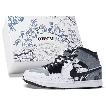 Кроссовки Air Jordan 1 Vintage Basketball Shoes Men Mid-top Black/white/gray, черный/белый/серый