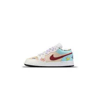 Кроссовки Air Jordan 1 Vintage Basketball Shoes Women's Low-top Blue, Yellow, Red, синий/желтый/красный